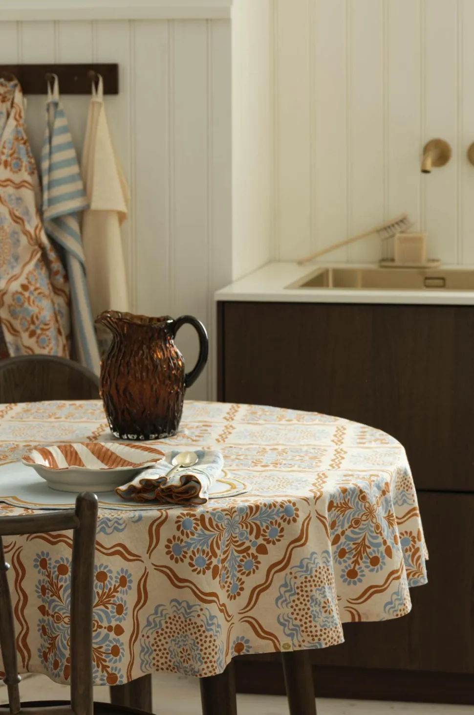 Ellos Home Dug Duk Elly Tile i genanvendt halvlinned Ø 150 cm