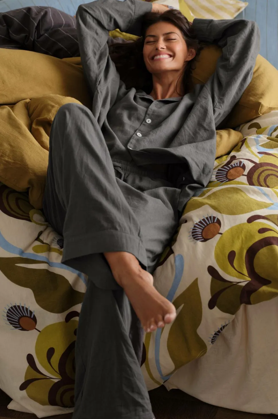 Ellos Home Pyjamasskjorte Long Sleeve Shirt Elly i genanvendt halvlinned