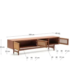Kave Home Elan Tv skab 3 døre finer og massiv valnød og snor 200 x 50 cm Fsc 100% Fsc