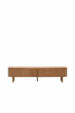 Kave Home Mailen tv-bord med 2 døre i askefinér med mørk finish 200 x 50 cm