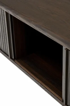 Kave Home Mailen tv-bord med 2 døre i askefinér med mørk finish 200 x 50 cm