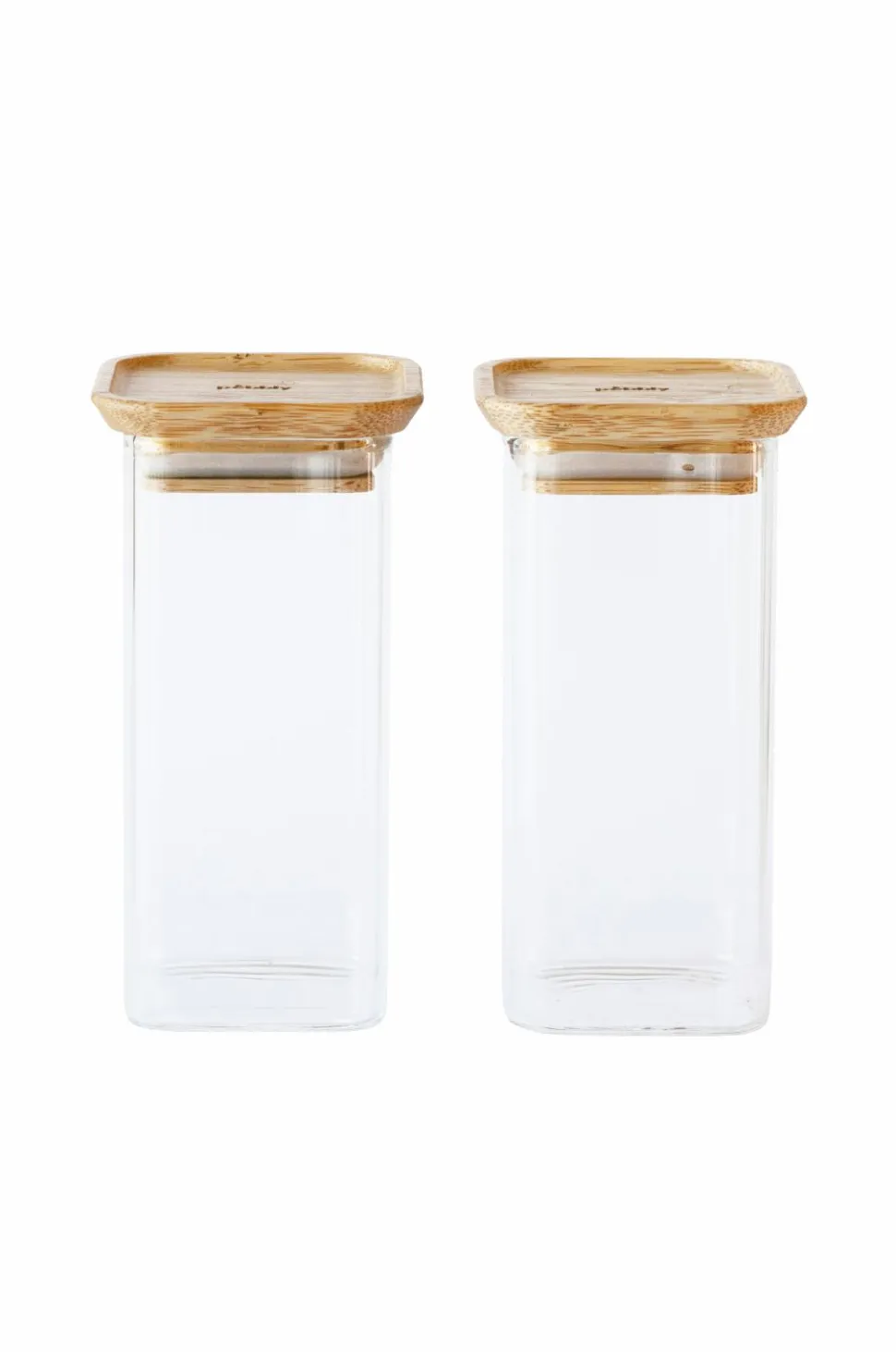 Pebbly Sæt med 2 firkantede glasbokse S med bambuslåg - 320 ml